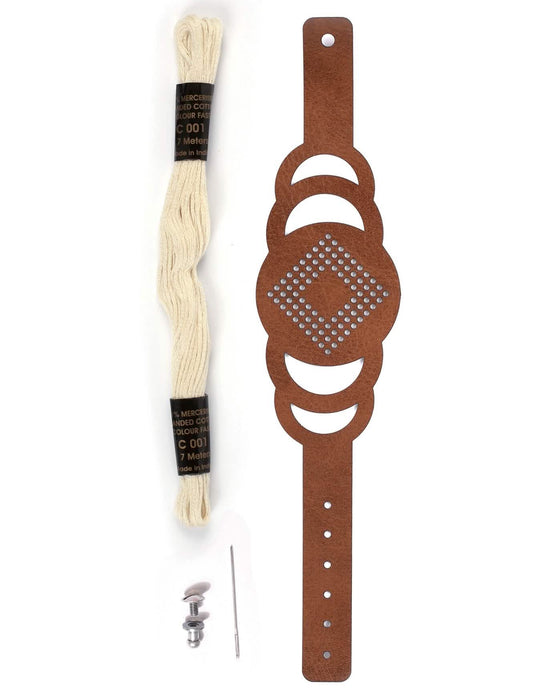 Contenu complet du kit bracelet à broder manchette motif rond pour adulte