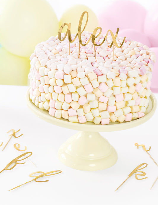 Kit de toppers de bolo em madeira com letras douradas metalizadas