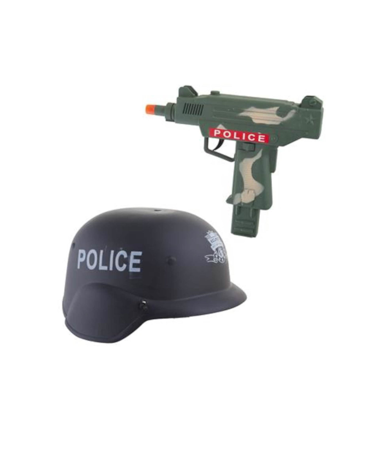 Capacete preto e metralhadora camuflada do kit capacete e metralhadora de polícia