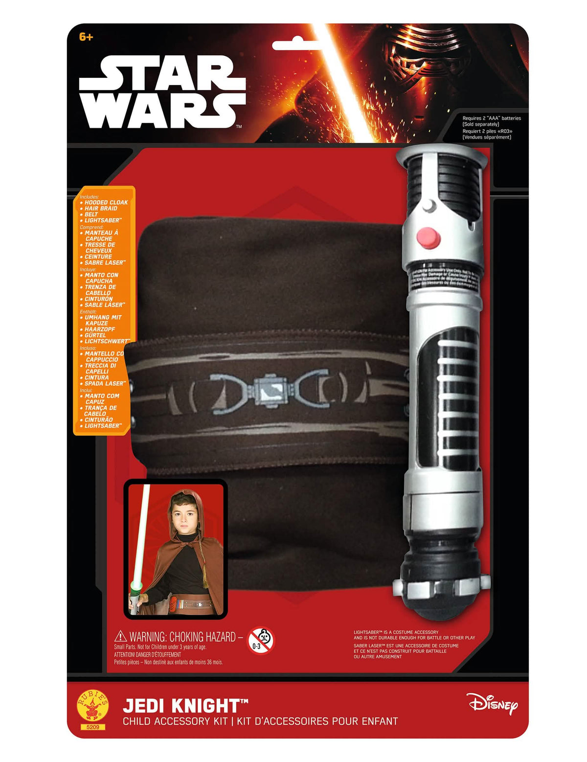 Vista da embalagem e dos acessórios do Kit de Jedi Star Wars™