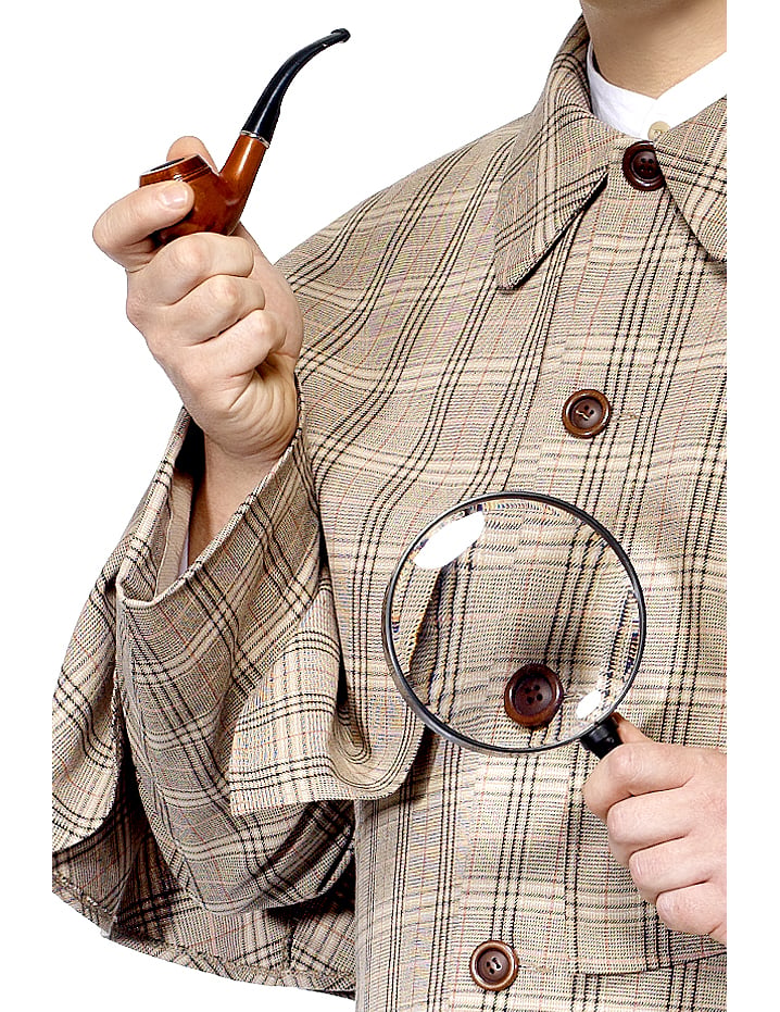 Kit Sherlock Holmes pour adulte beige à carreaux avec pipe et loupe