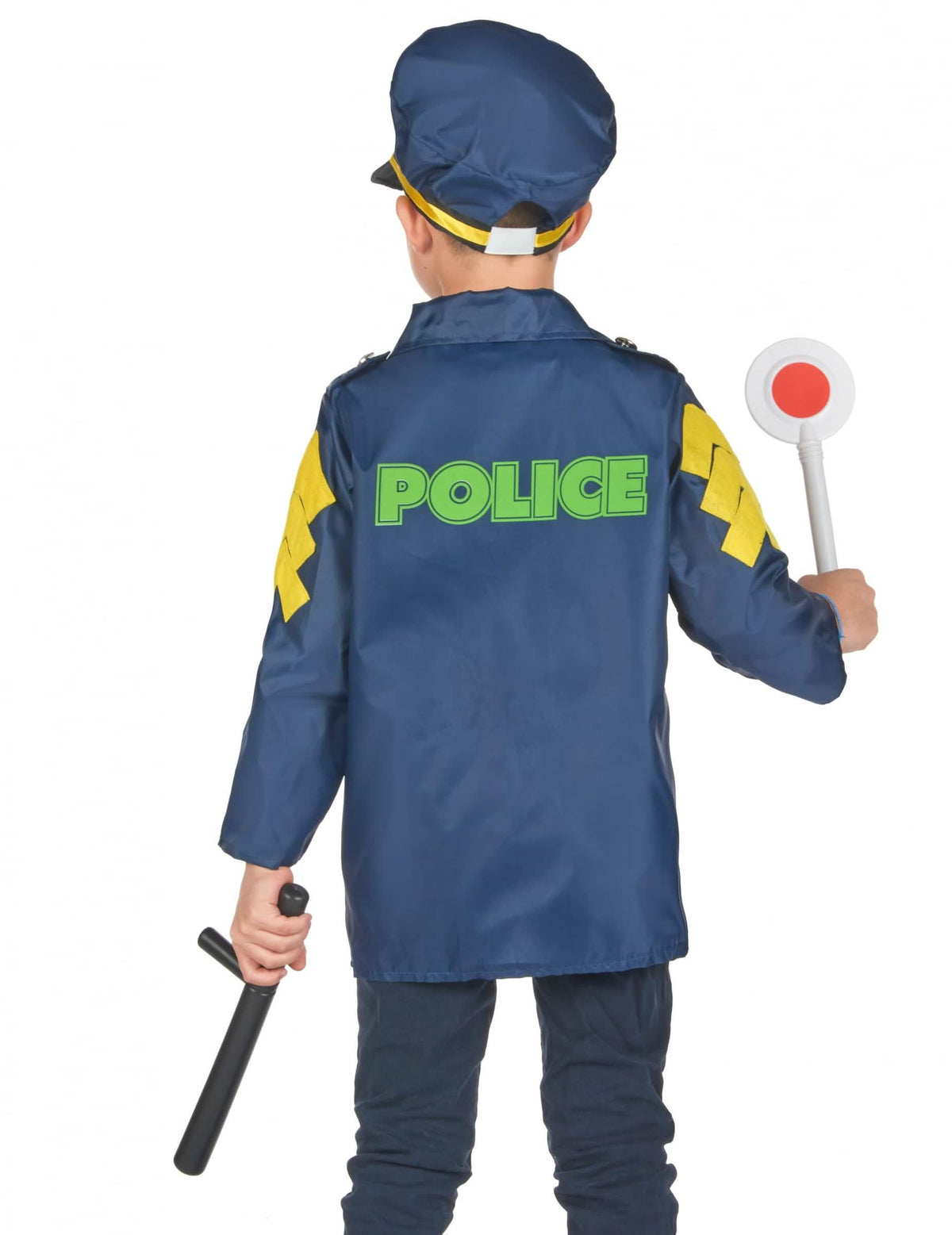 Kit de disfarce e acessórios de polícia para criança azul com boné e bastão