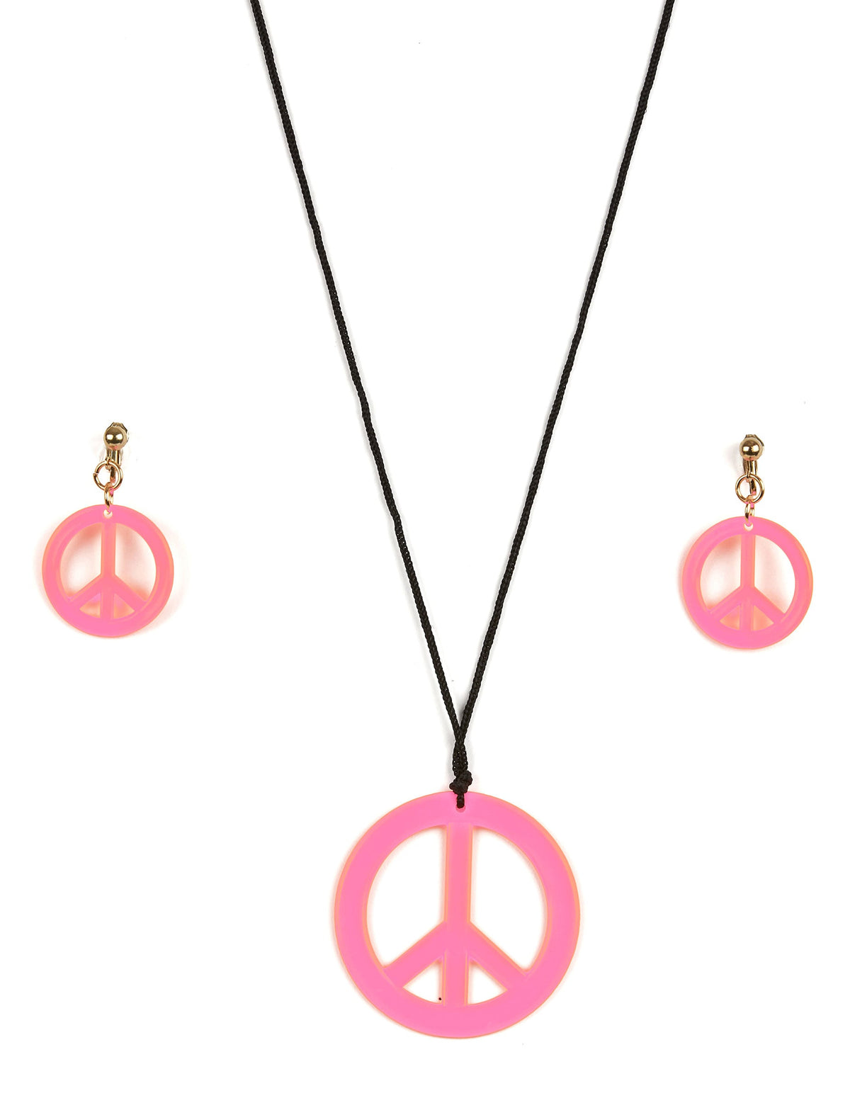 Kit hippie para adulto cor de rosa com colar e orelhas peace and love