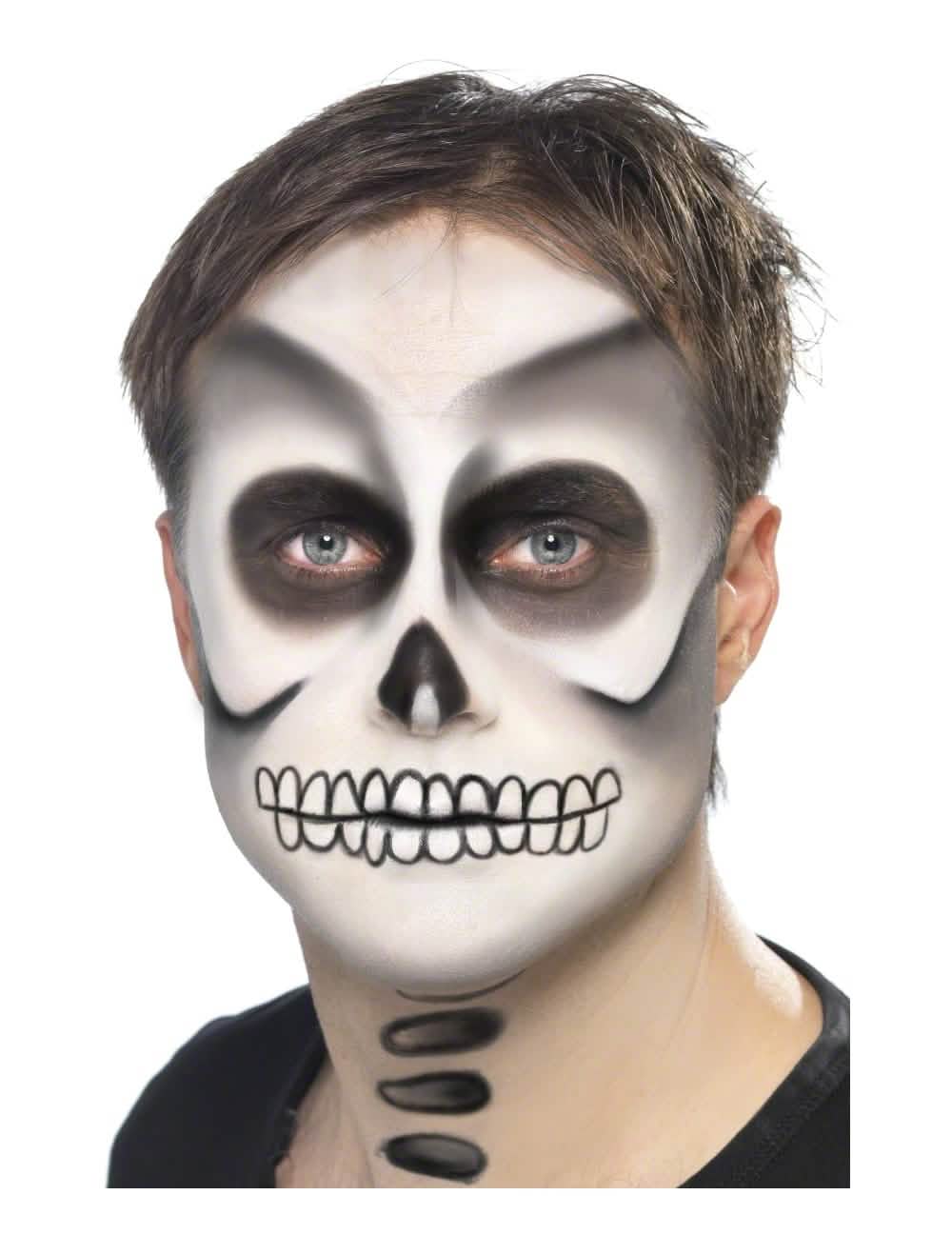 Rendu final sur le visage du kit maquillage squelette pour adulte