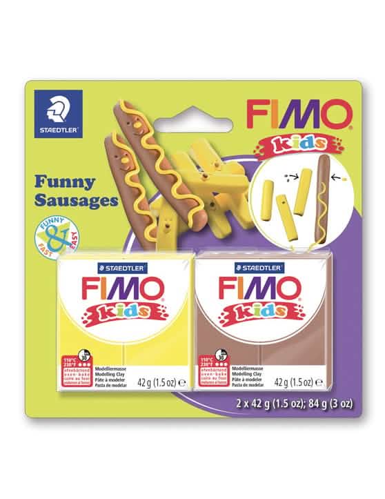 Kit de pasta Fimo® salsichas fritas para criança amarelo e castanho
