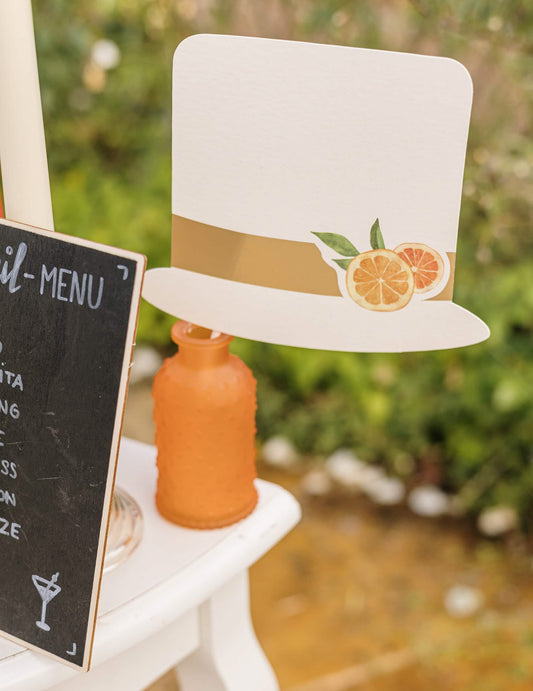 Kit Photobooth Fizz Citrinos Papel Creme, Laranja e Ouro Acessórios Festivos