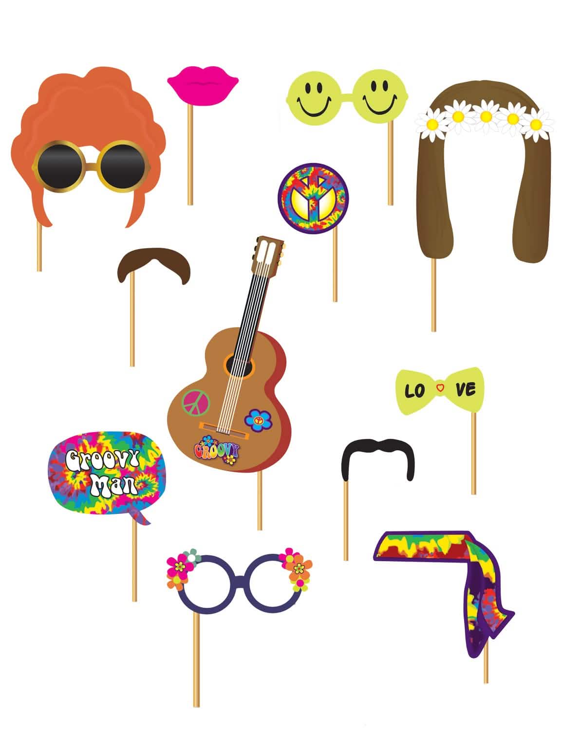 Kit photobooth Hippie para adulto multicores 12 peças