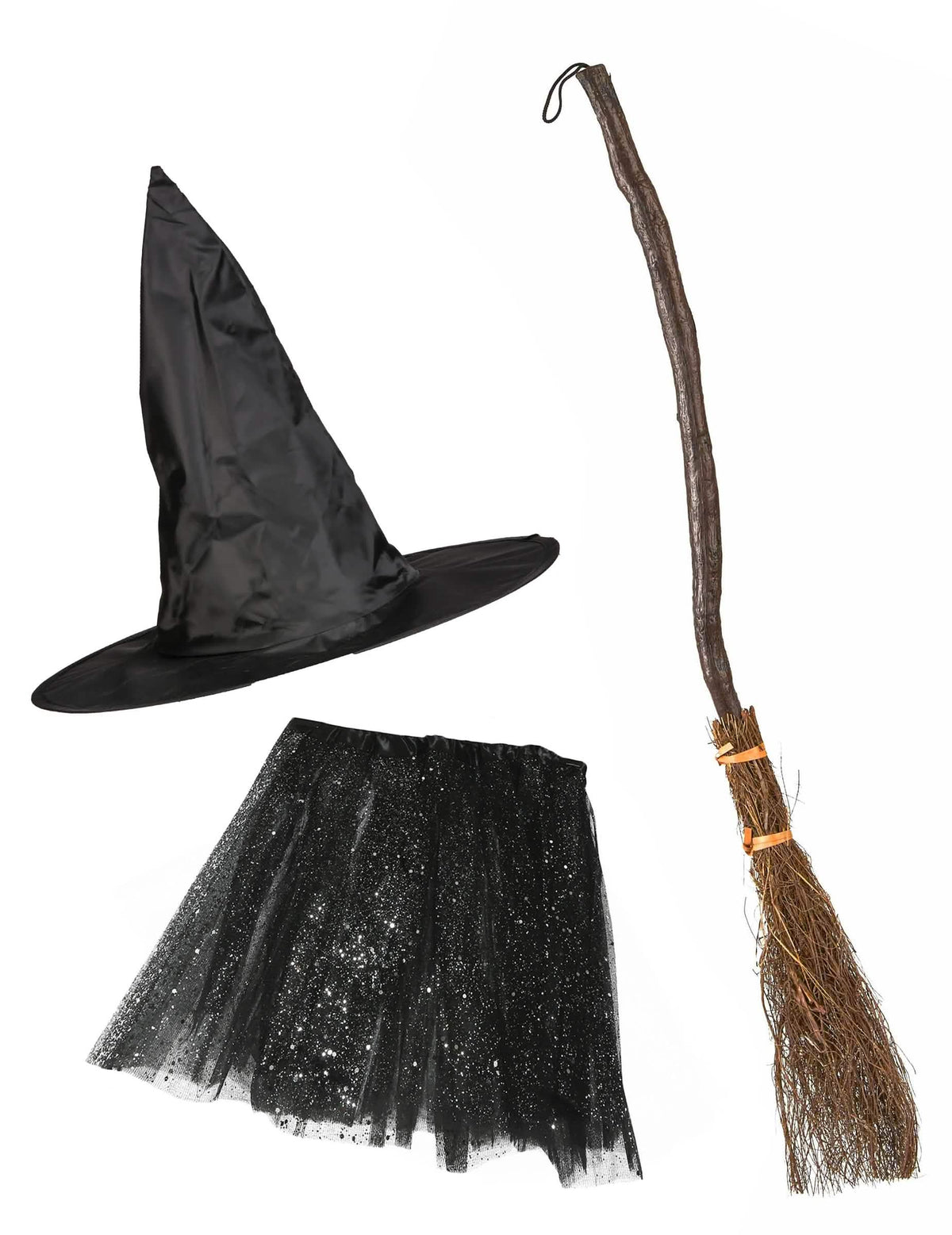 Kit de sorcière pour fille noir avec chapeau tutu pailleté et balai