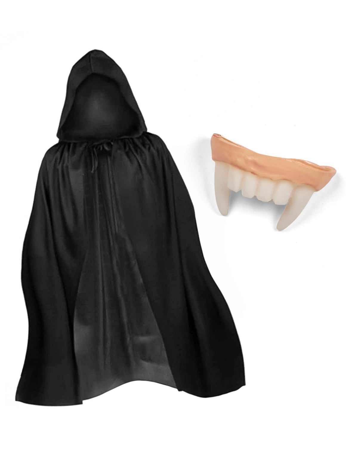 Kit de vampire pour enfant noir avec cape à capuche et dentier