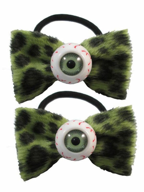 Lot d'élastiques à cheveux gothiques avec yeux et nœuds pour femme vert léopard
