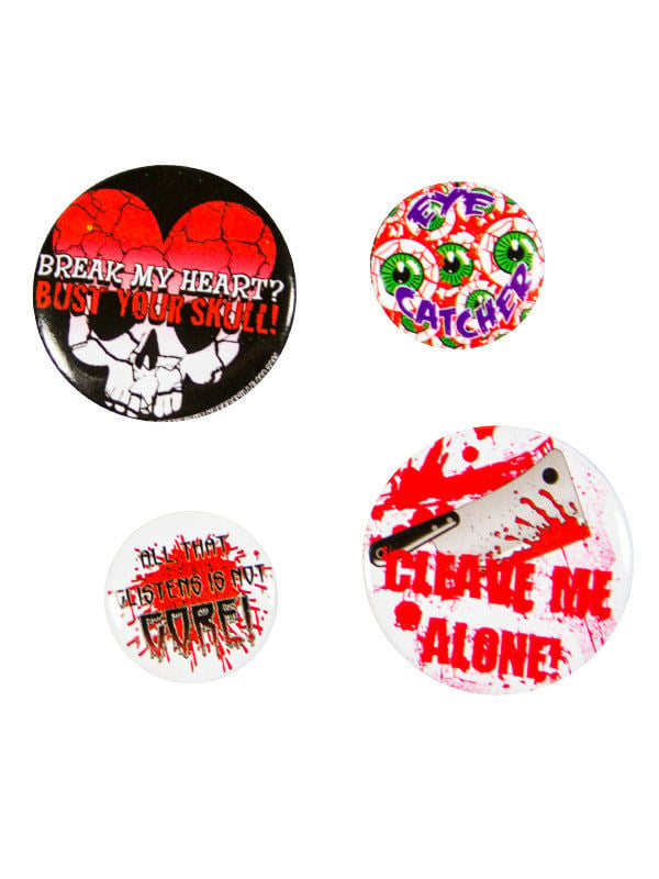 Lot de 4 badges Kreepsville Gothic Horror pour adulte rouge et blanc