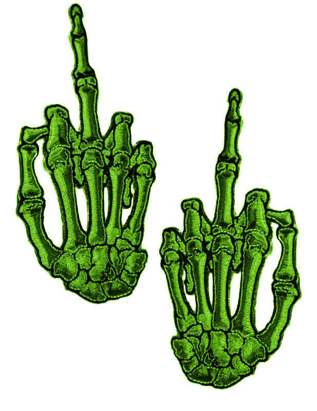 Lot de 2 patchs main de squelette doigts d'honneur pour adulte vert