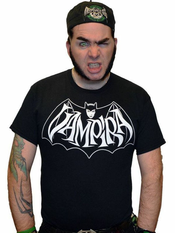 T-shirt Vampira para adulto preto com logótipo branco