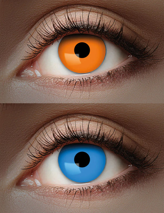 Lentes de contacto duo laranja e azul 1 mês adulto