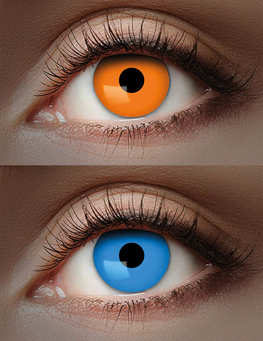 Lentes de contacto duo laranja e azul 1 mês adulto