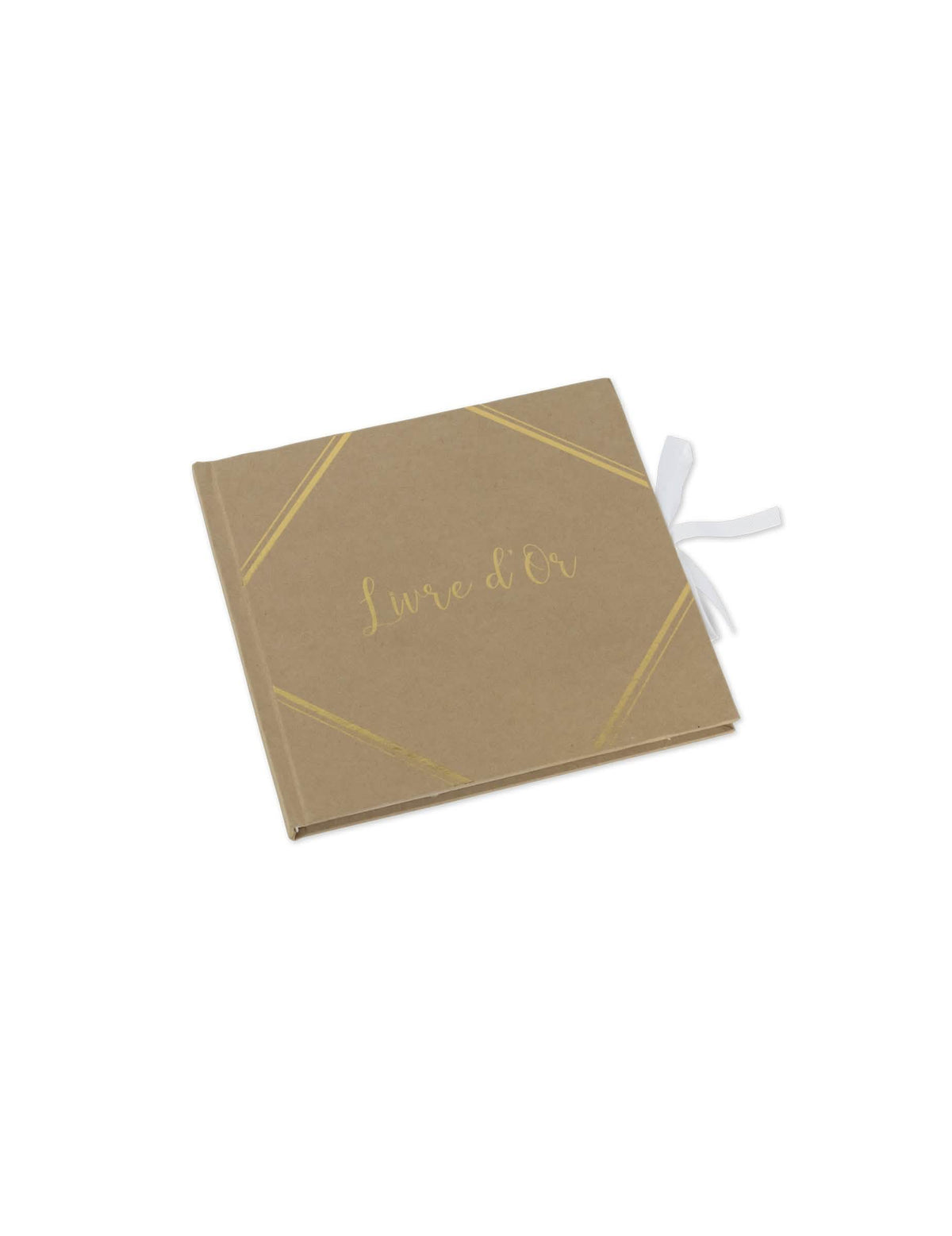 Livro de ouro kraft dourado em relevo para casamento e festa com fita branca