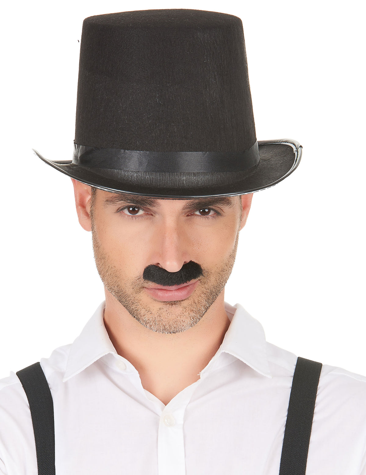 Moustache noire portée du lot de 12 moustaches pour adulte