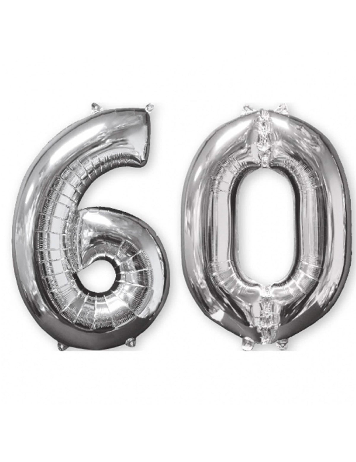 Lote de 2 balões de alumínio número 60 para aniversário prateado