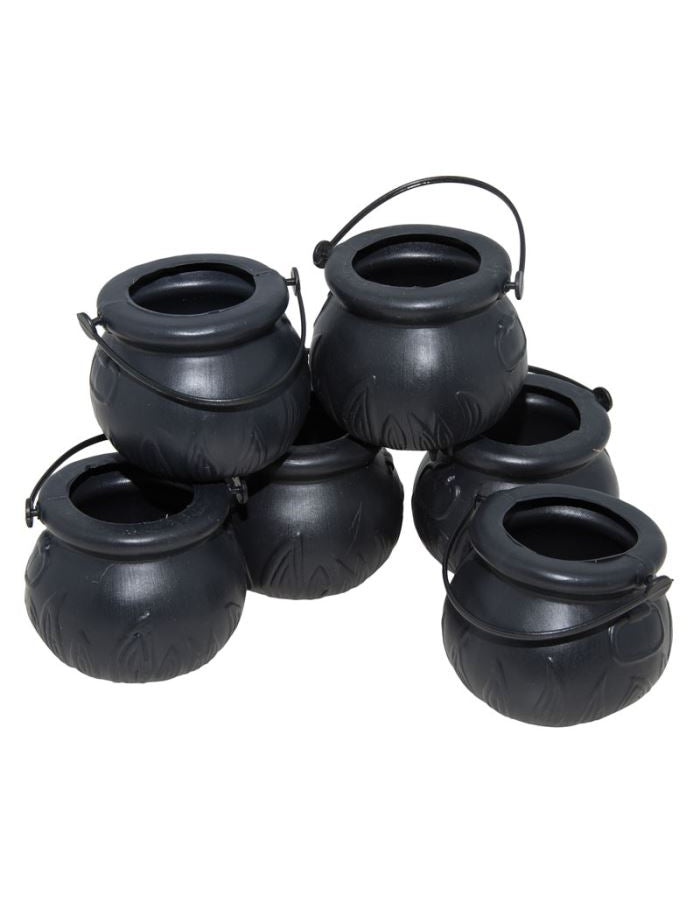 Mini chaudrons de sorcière pour décoration d'Halloween noirs en lot de 6