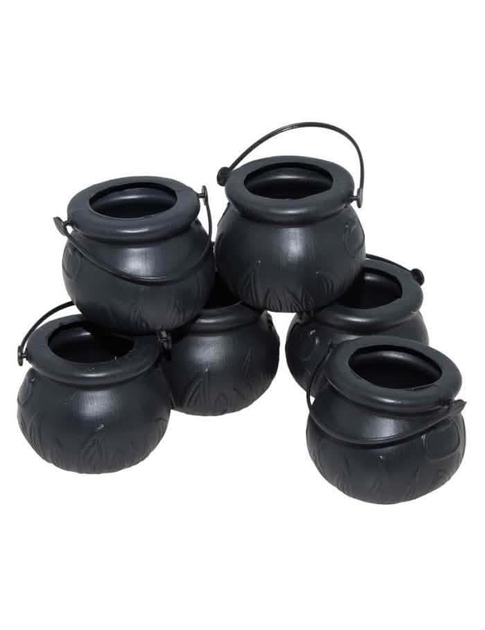 Mini chaudrons de sorcière pour décoration d'Halloween noirs en lot de 6