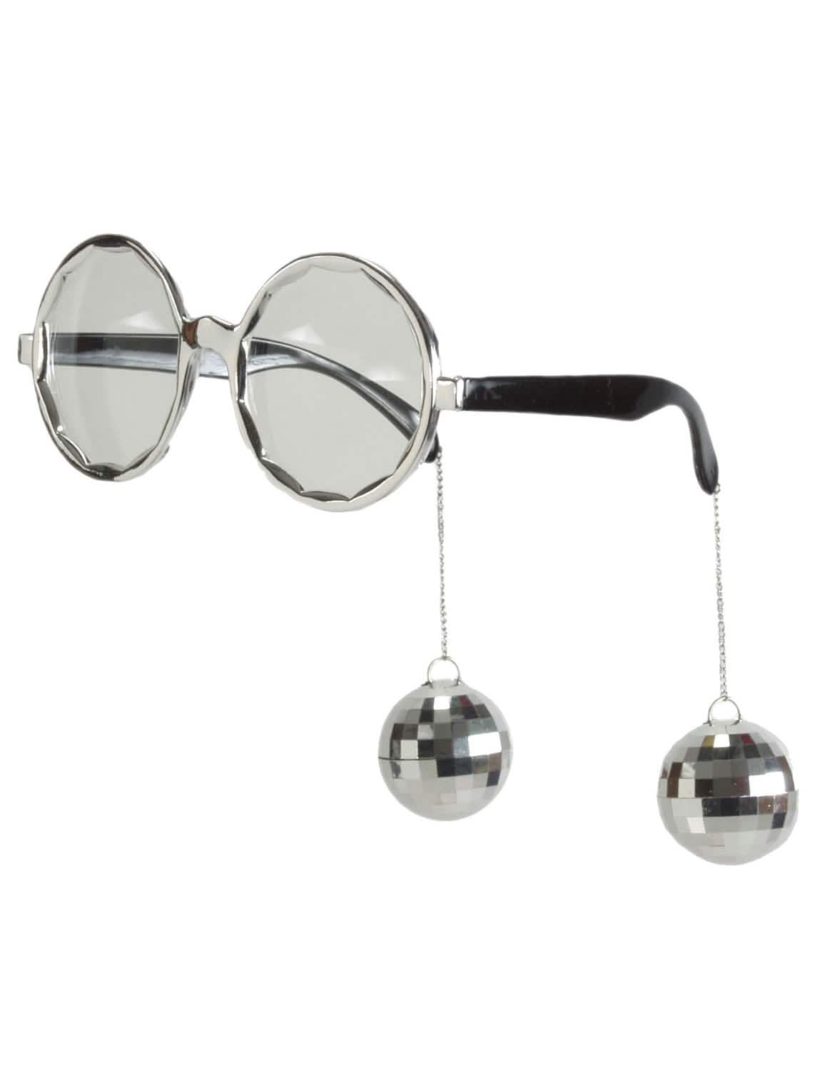 óculos disco para adulto prateado com bolas espelhadas