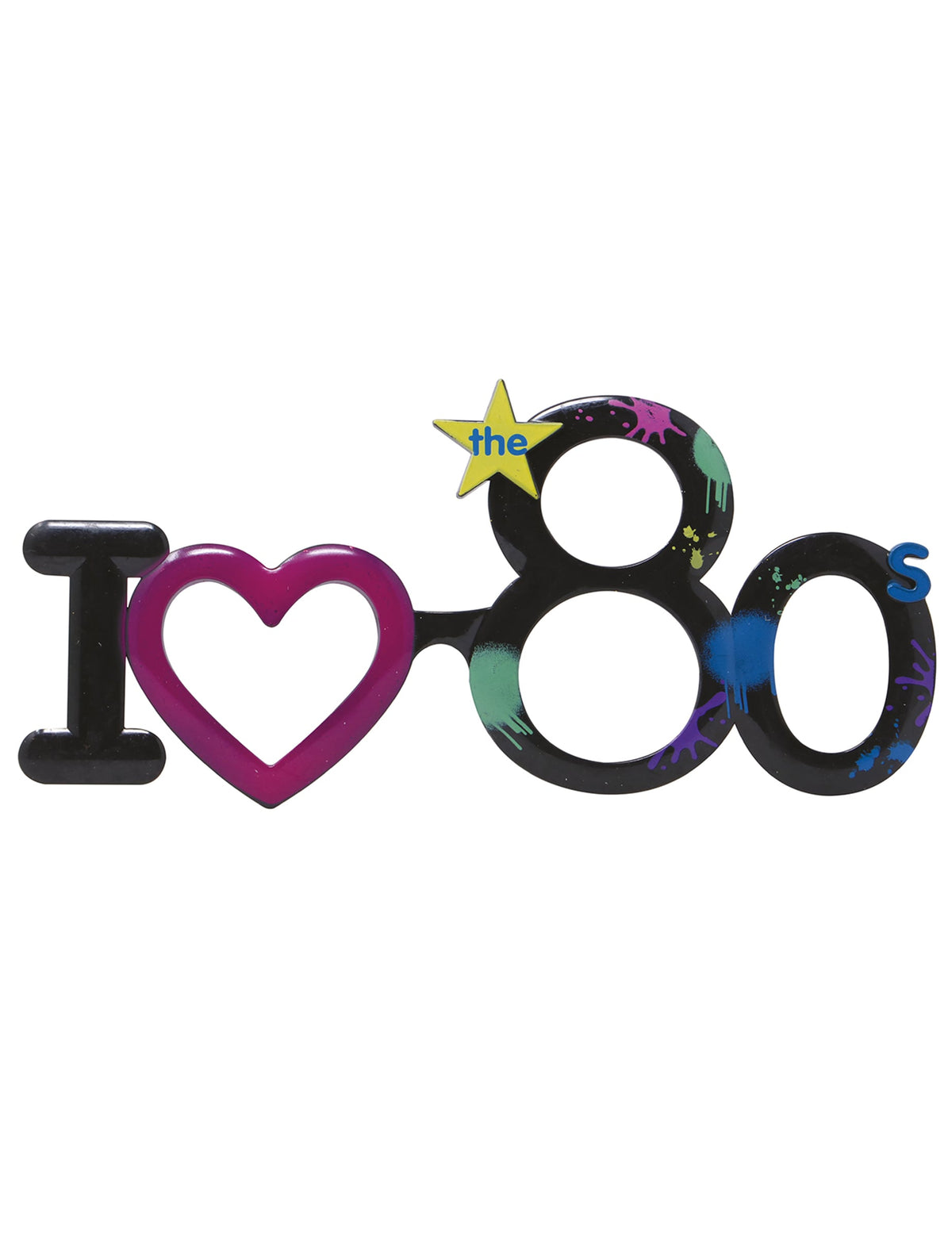 Vista frontal dos óculos I love 80's para adulto