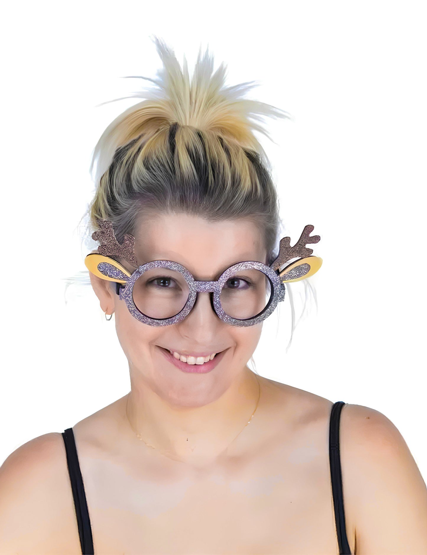 Vue de face des lunettes renne pailleté pour adulte
