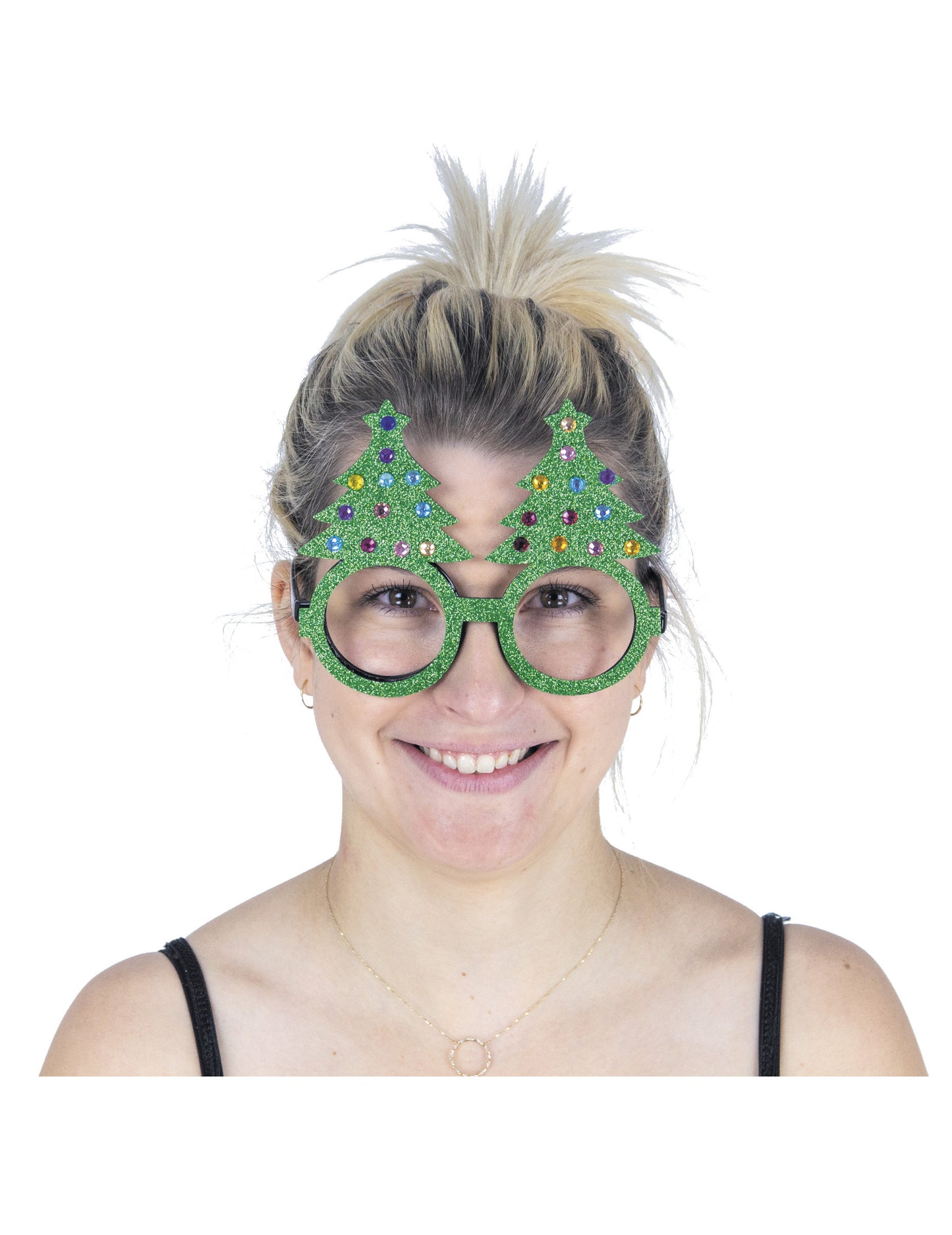 Lunettes sapin pailleté pour adulte vertes avec strass multicolores