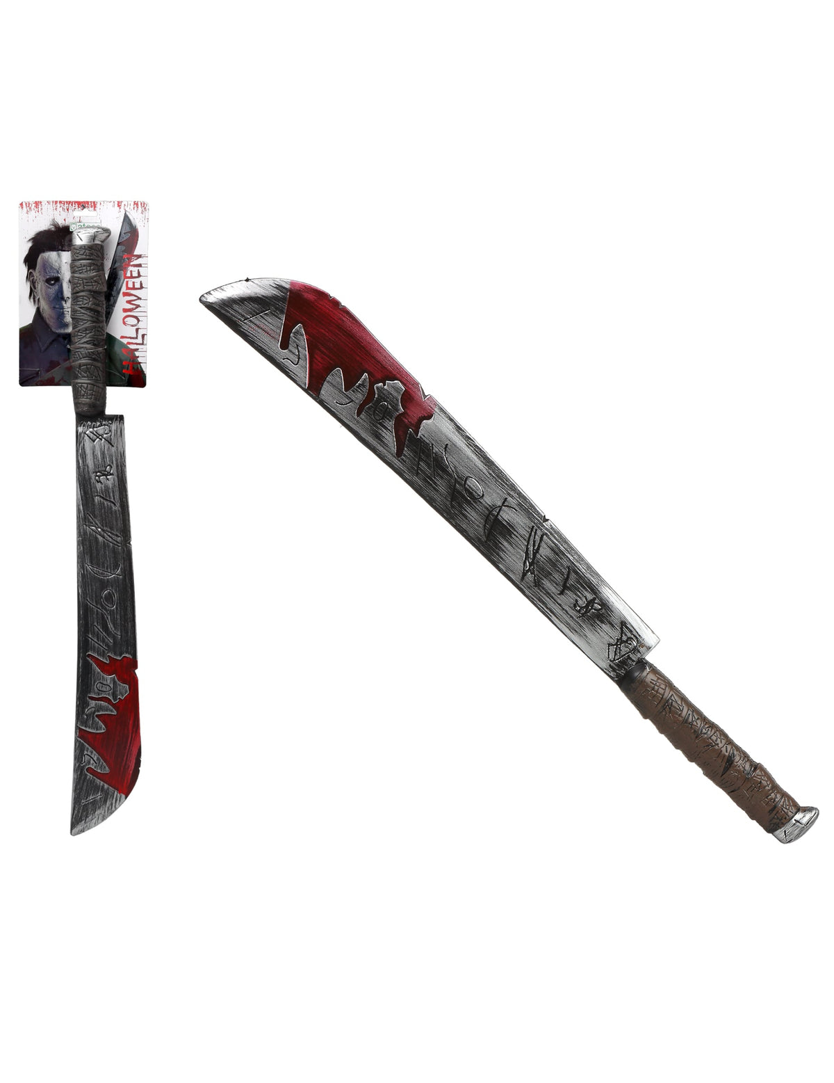 Vue d'ensemble avec emballage de la machette sanglante Halloween