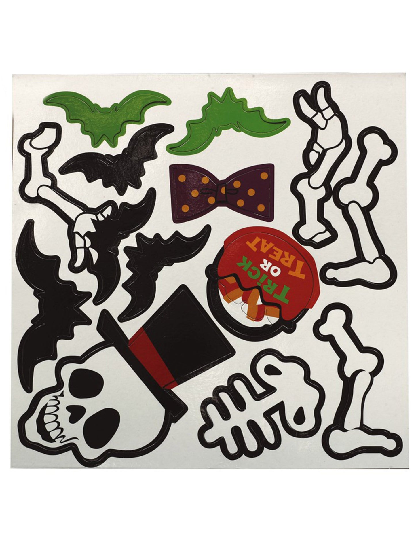 Magnets pour frigo squelette multicolores avec chauves-souris et accessoires