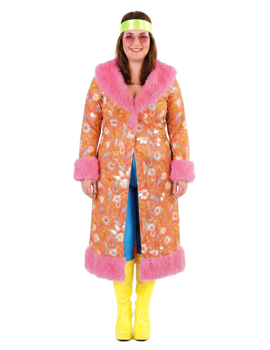 Casaco hippie com pelo sintético rosa adulto
