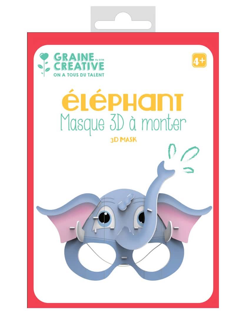 Máscara 3D para montar em cartão de elefante para criança azul e cor de rosa