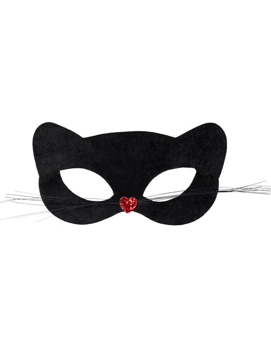 Vue de face du masque de chat noir avec nez coeur