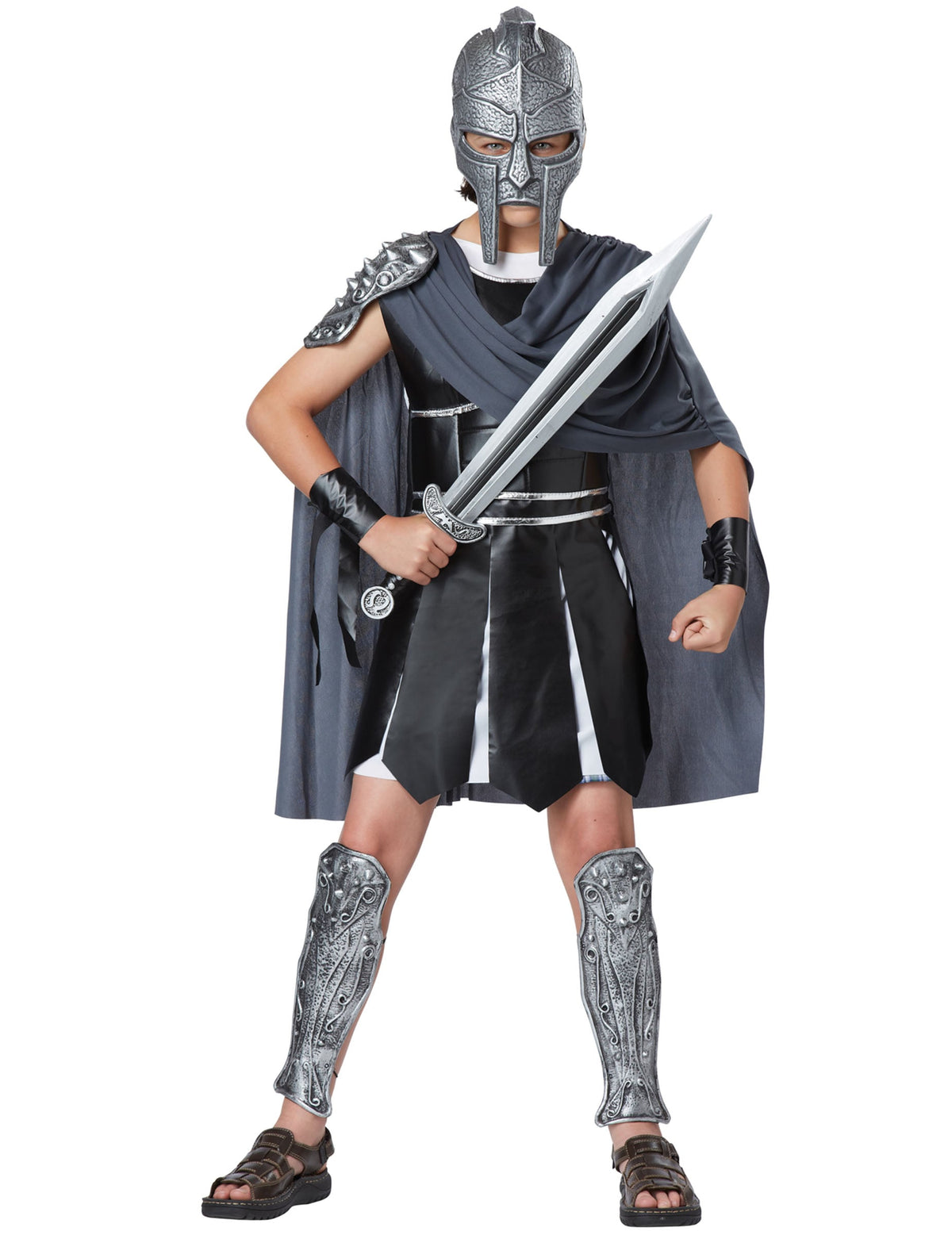 Vue d'ensemble du masque et de l'épée de gladiateur