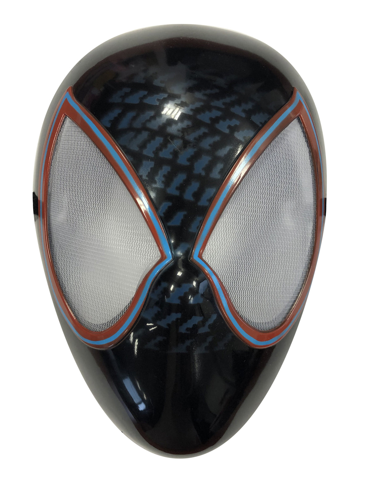 Masque Miles Morales Spiderman pour enfant noir avec contours des yeux rouges et bleus