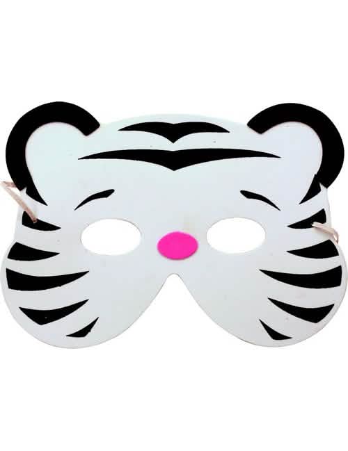 Masque tigre pour enfant blanc avec rayures noires et nez rose