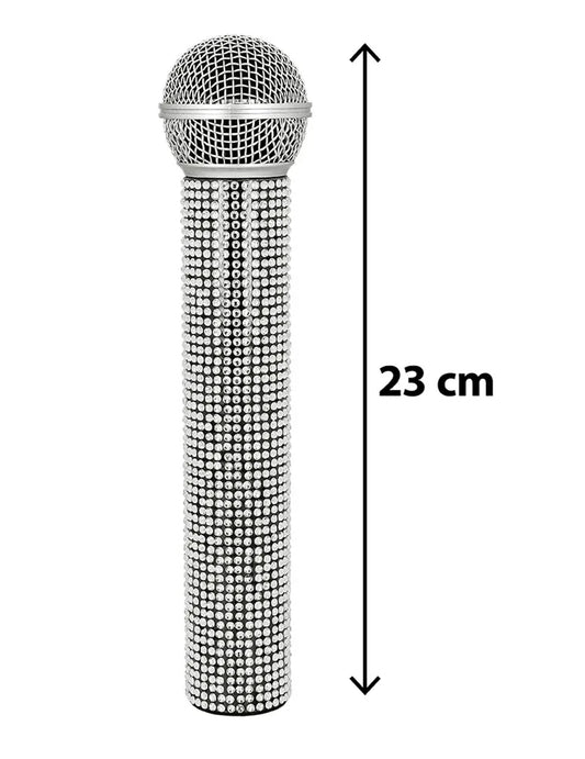 Microfone com strass prateado 23 cm