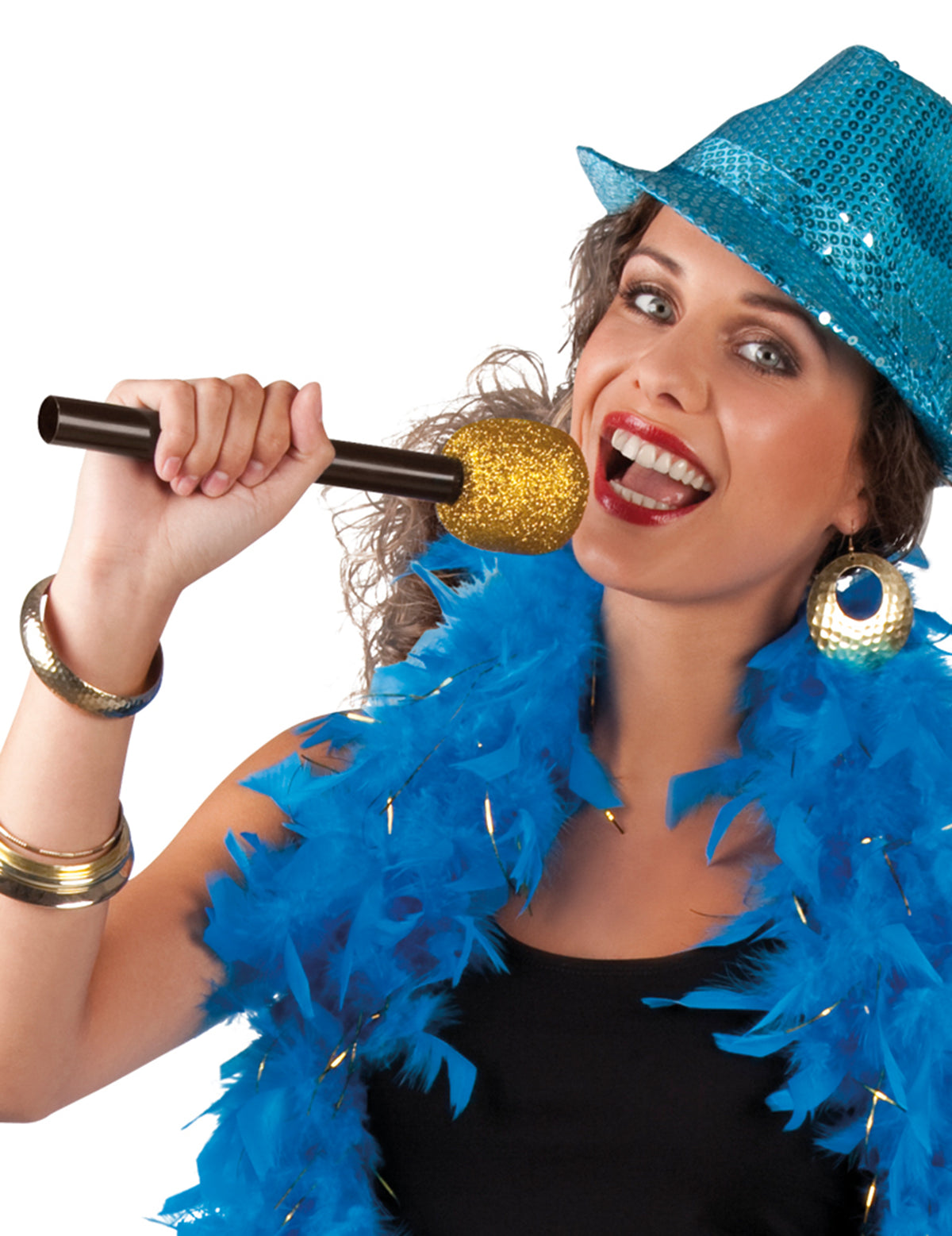 Micro de chanteur pour adulte doré à paillettes