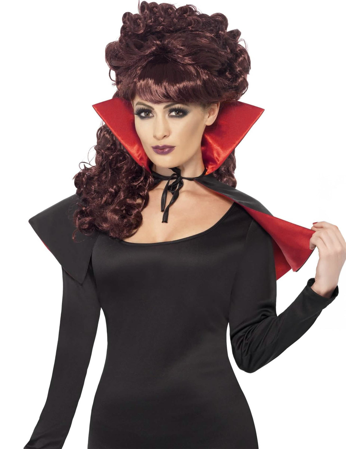 Mini capa de vampiro halloween para adulto preta com colar vermelho