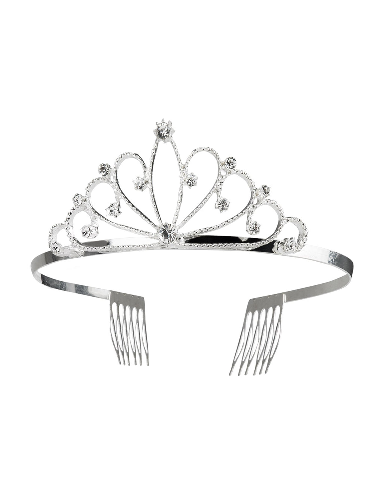 Détail des peignes de fixation de la mini couronne argentée pour femme