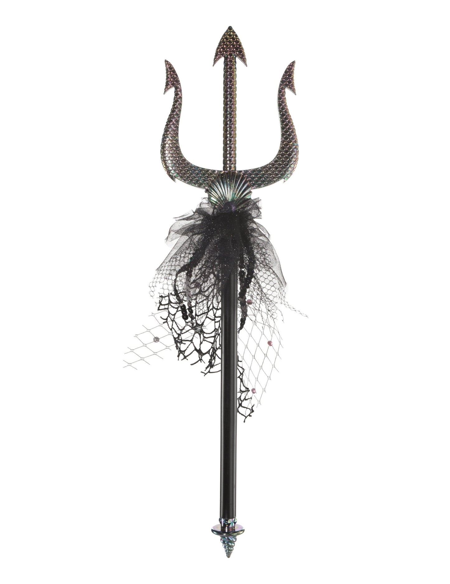 Mini trident sirène pour adulte noir iridescent avec tulle et coquillage