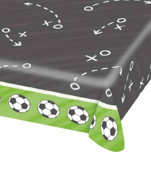 Toalha de mesa de papel Football para festa preta e verde com motivos táticos e balões