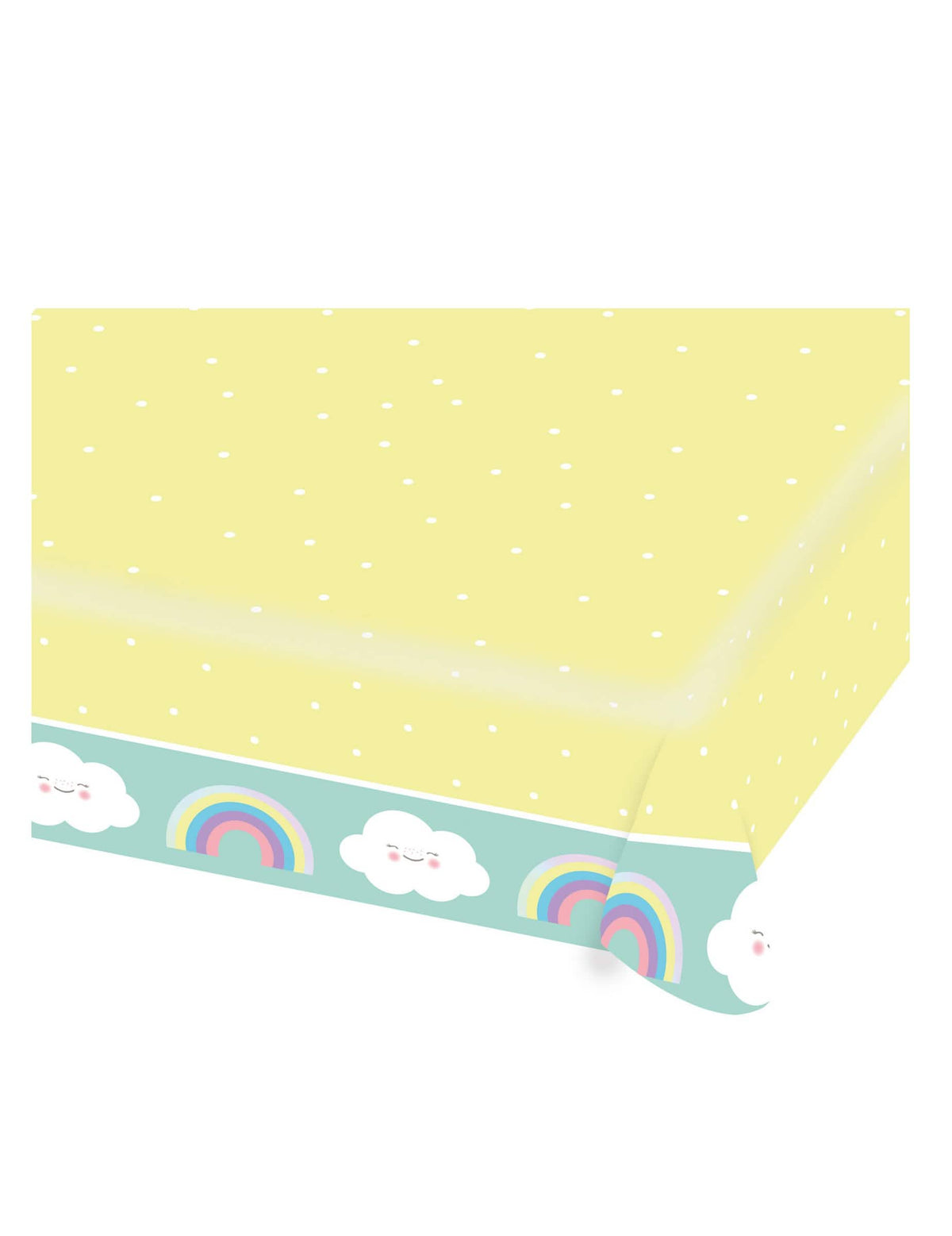 Toalha de mesa de papel pequena nuvem para aniversário amarela e de menta com arco-íris