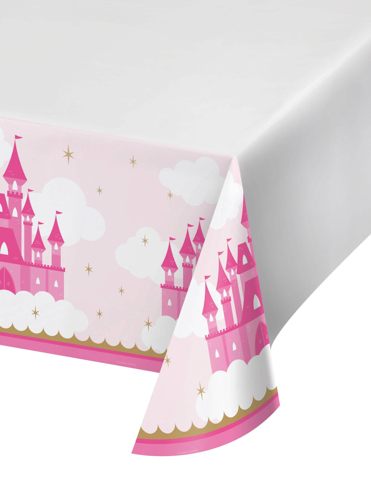 Toalha de mesa de plástico castelo de princesa para criança cor de rosa e dourado