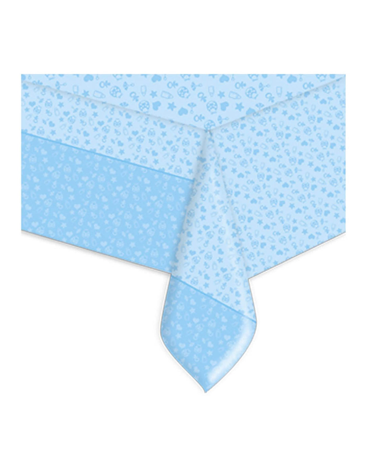 Toalha de plástico para o meu batizado, para menino azul com motivos de bebé