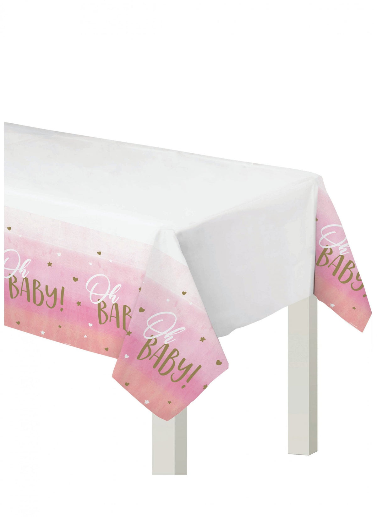 Nappe en plastique Oh Baby pour baby shower rose et or