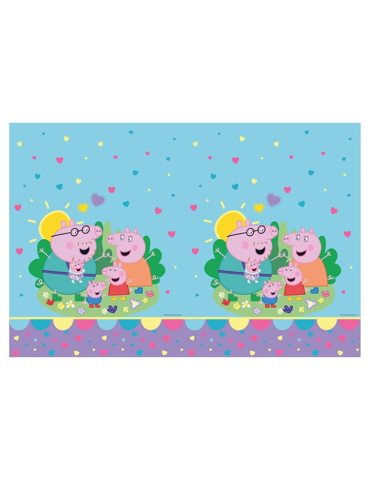 Toalha de mesa de plástico Peppa Pig para criança azul-céu com motivos da família Pig e corações