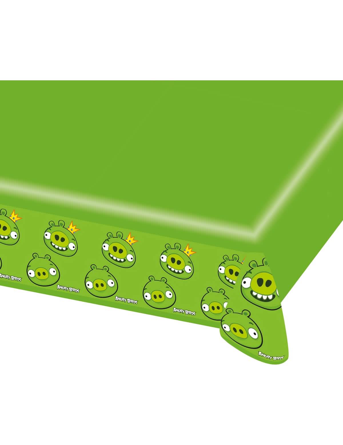 Toalha de mesa de plástico Angry Birds verde com motivos de porcos