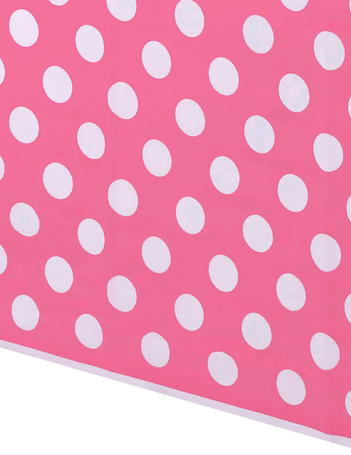 Detalhe do padrão da toalha de mesa de plástico com pois cor de rosa e branco