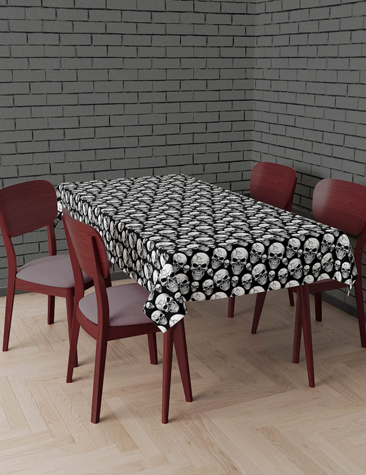 Mise en situation avec chaises de la nappe tête de mort